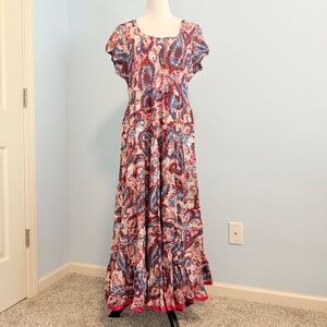 Soft Surroundings Kara Framboise paisley print Tiered Gorgeous maxi Dress size M